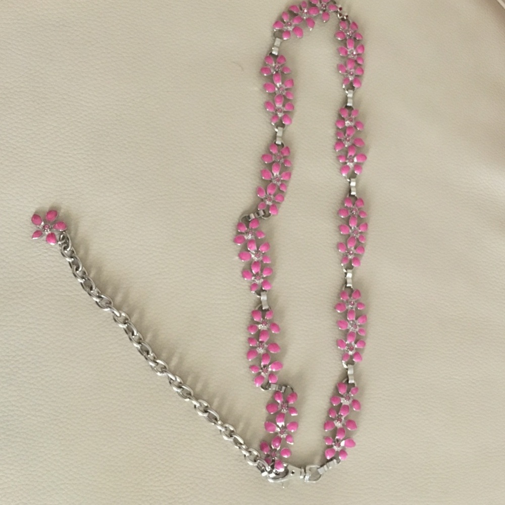 Magenta floral waist belt chain